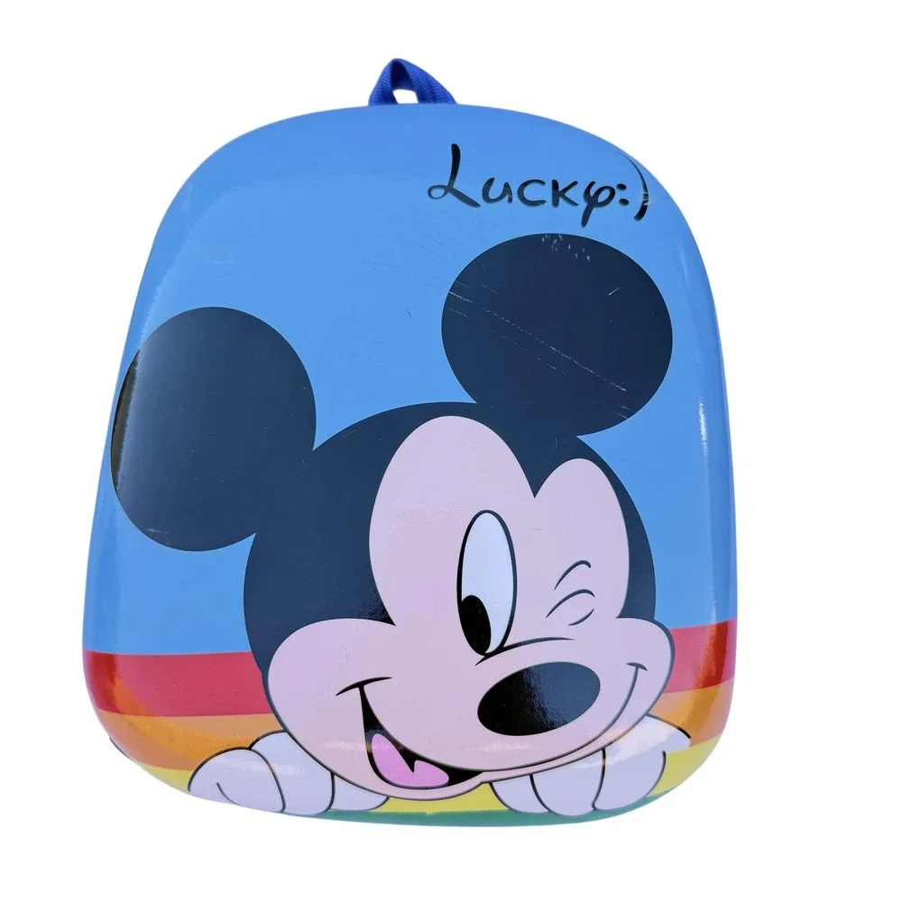 Mickey Mouse Kids Hard Shell Backpack Blue Rainbow Cartoon 14in Boys School Bag